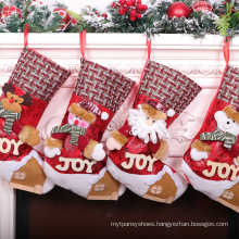 Christmas Lint Embroidered Christmas Stocking Gifts Letter Hanging Bag Santa Claus Snowman Christmas Socks Pendant